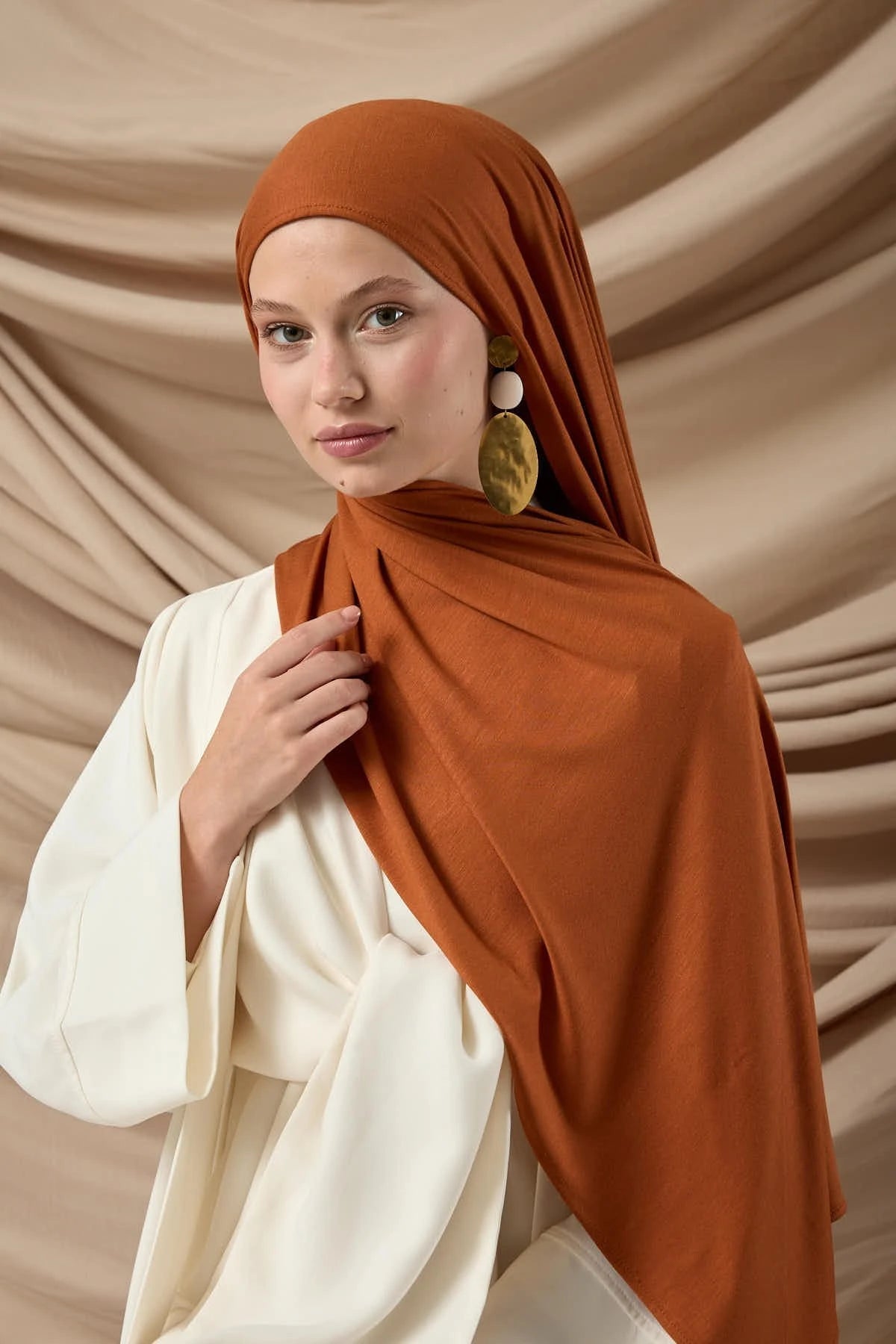 Premium Brick Red Jersey Hijab – Soft Stretchy Viscose - Firaset
