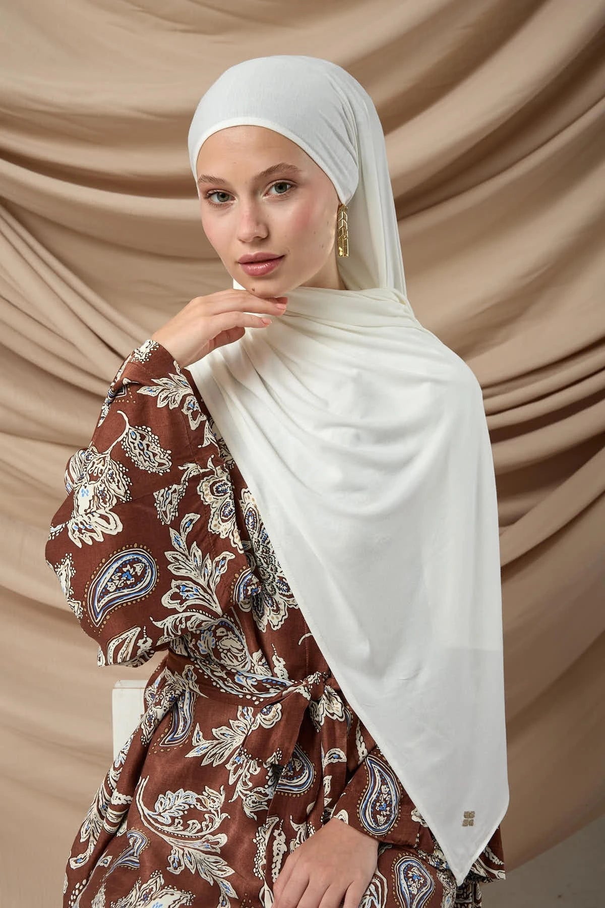 Premium Cream Jersey Hijab – Soft Stretchy Viscose - Firaset