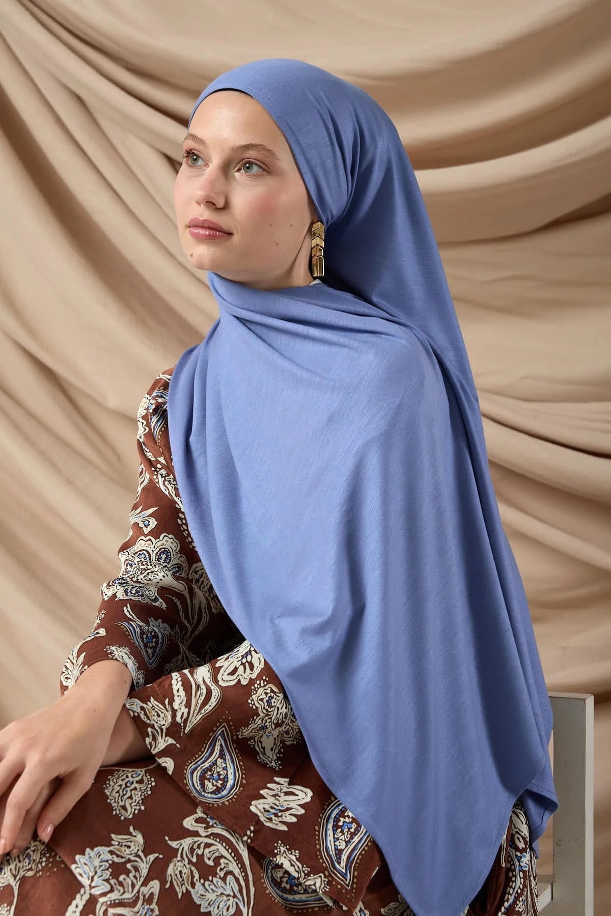 Premium Denim Blue Jersey Hijab – Soft Stretchy Viscose - Firaset