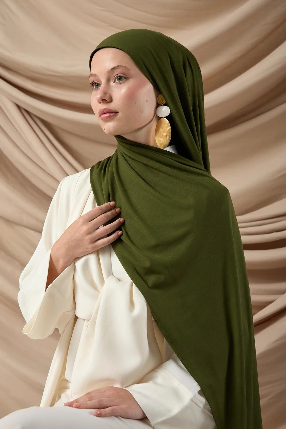 Premium Khaki Jersey Hijab – Soft Stretchy Viscose - Firaset