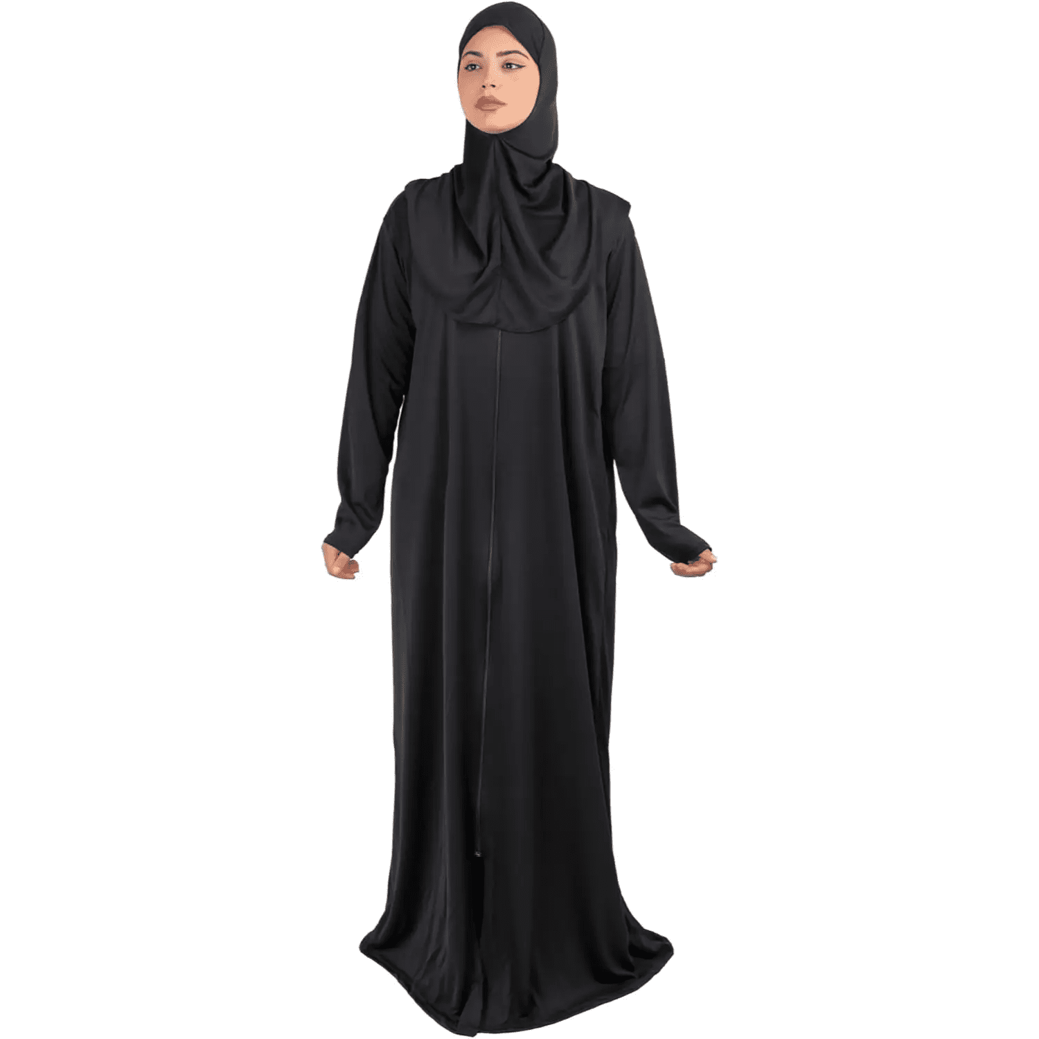 Women's One - Piece Prayer Dress Abaya – Full Coverage Zipper Front Jilbab (Black) - Firaset