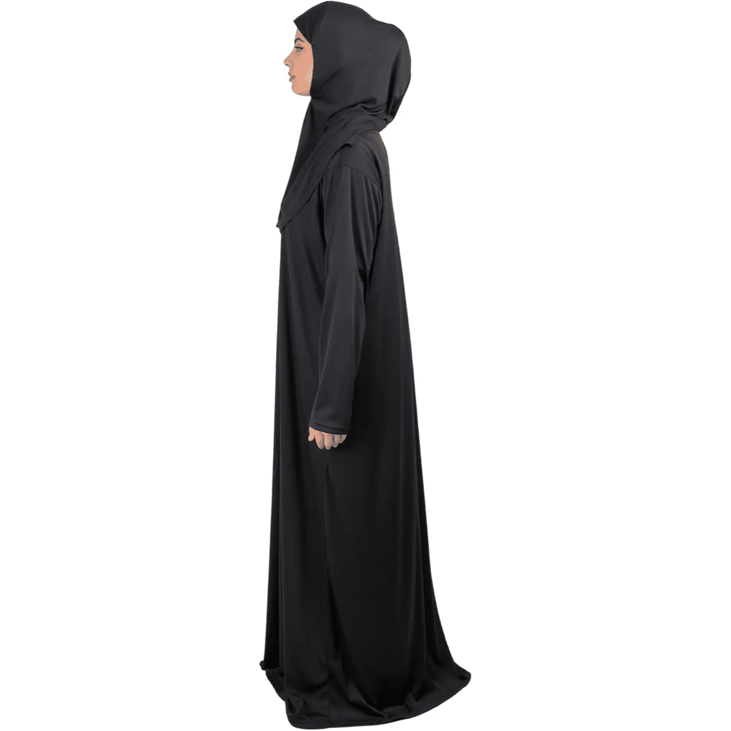 Women's One - Piece Prayer Dress Abaya – Full Coverage Zipper Front Jilbab (Black) - Firaset