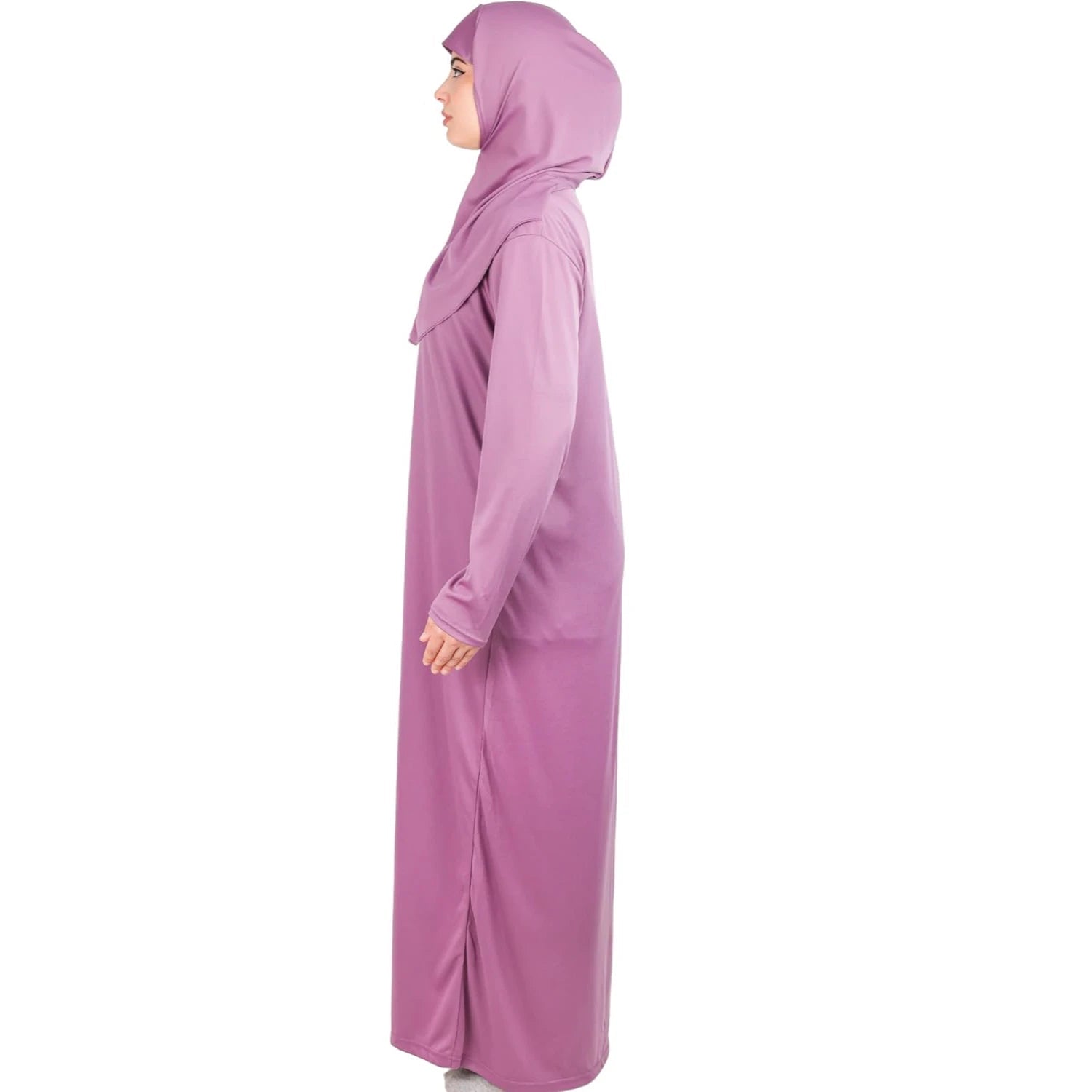 Women's One - Piece Prayer Dress Abaya – Full Coverage Zipper Front Jilbab (Dusty Pink) - Firaset