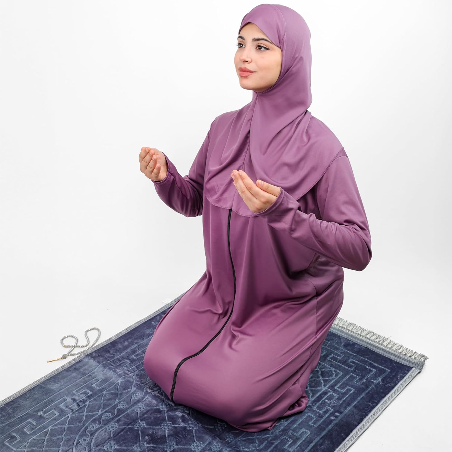 Women's One - Piece Prayer Dress Abaya – Full Coverage Zipper Front Jilbab (Dusty Pink) - Firaset